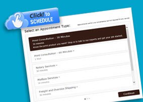 Screenshot of appointment scheduling website with The UPS Store